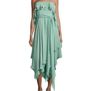 HALSTON HERITAGE NWT RUFFLED SILK STRAPLESS DRESS